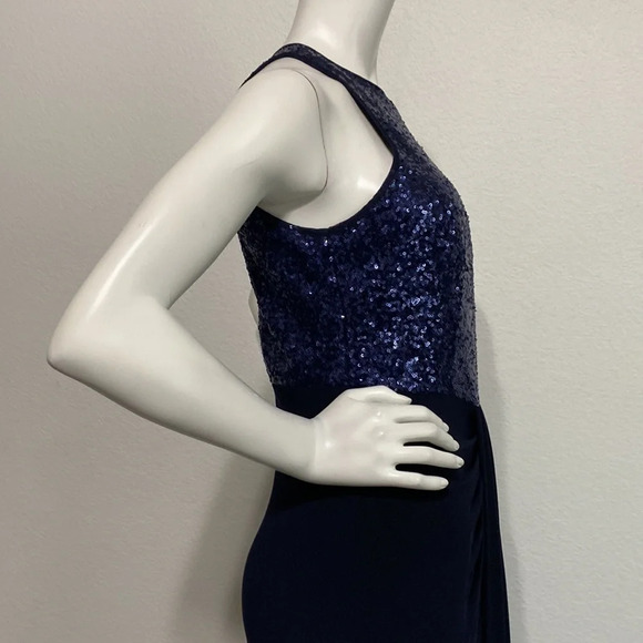 Cache Navy Blue High Neck Sleeveless Sequin Long Maxi Gown Dress Size 8 - Picture 4 of 11